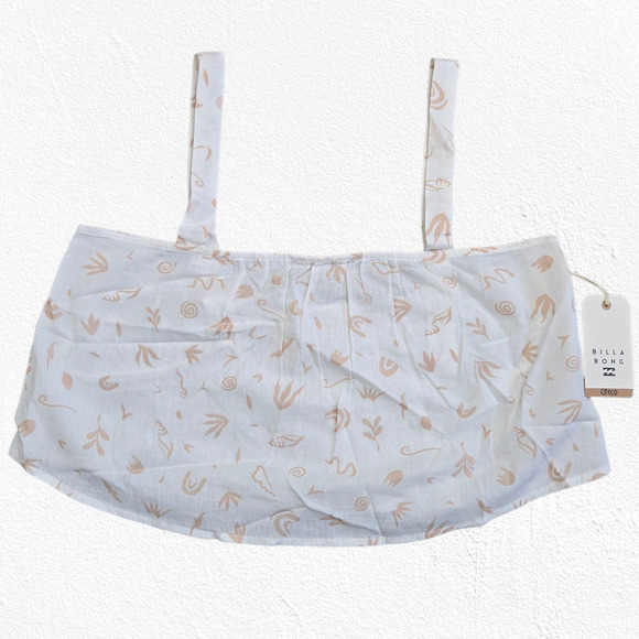 Billabong White Tan Abstract Boho Summer Linen Blend Lotta Sun Crop Top Size XL - Picture 1 of 14